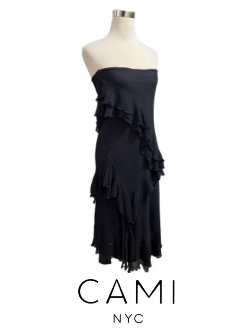 Cami NYC Strapless Black Dress with Ruffles